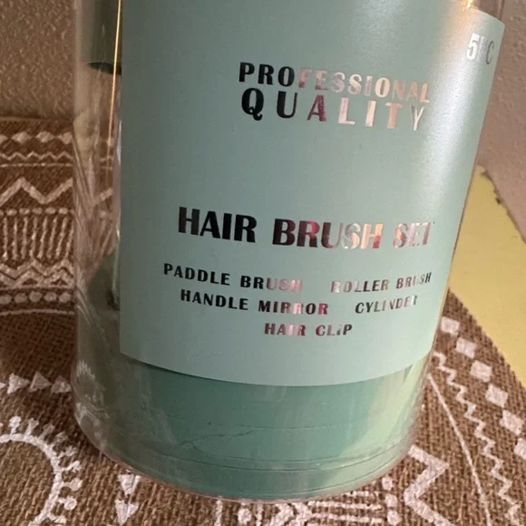 🆕 5 PC Mint Green Beauty Set - 2 Hair Brushes, Mirror, Hair-clip & Organizer - Picture 3 of 4